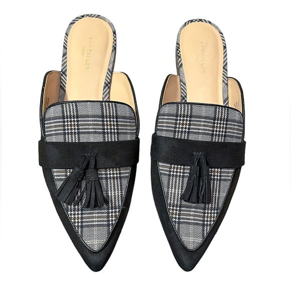 Ann Taylor Slip On Plaid Faux Suede Mules - Picture 3 of 7